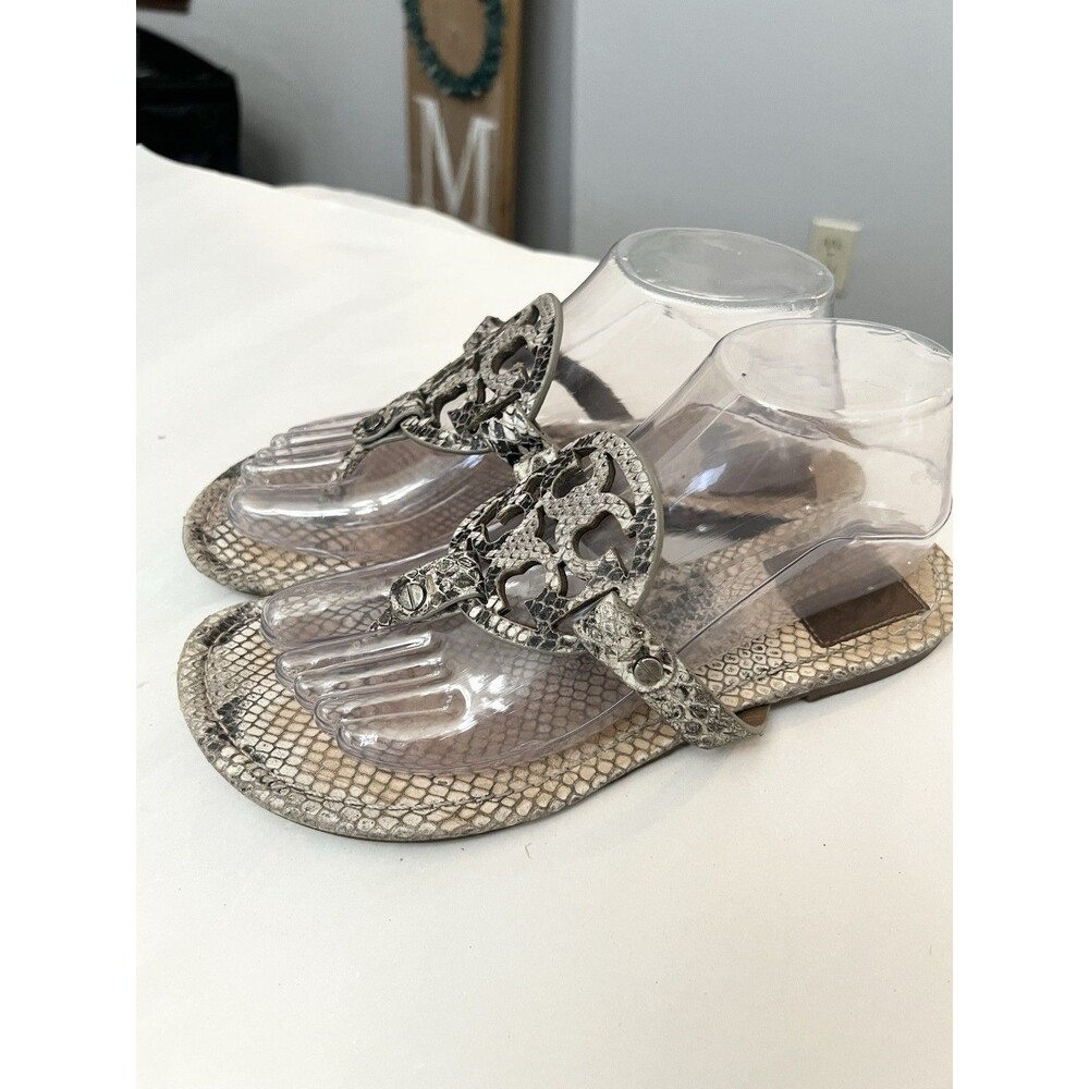 TORY BURCH Miller Thong Snakeskin Python Sandals $235 Size 8
